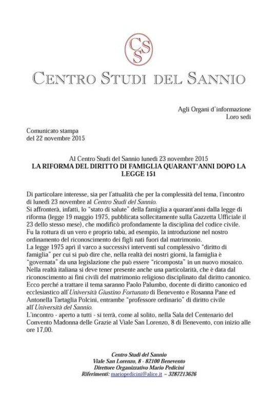 C S  CENTRO STUDI DEL SANNIO - INCONTRO DEL 23 NOVEMBRE 2015