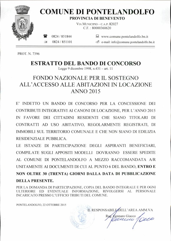 Estratto bando di concorso