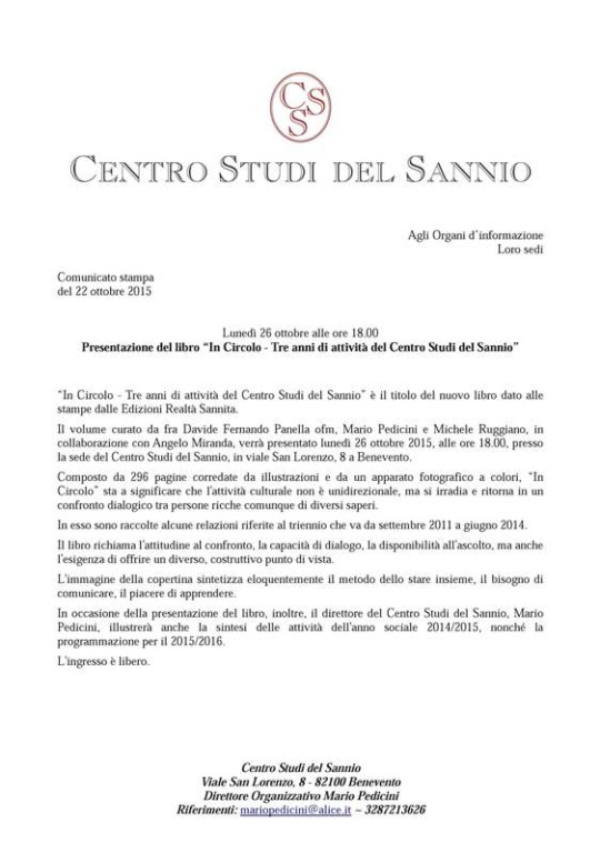 Pagine da C S  CENTRO STUDI DEL SANNIO 22-10-2015