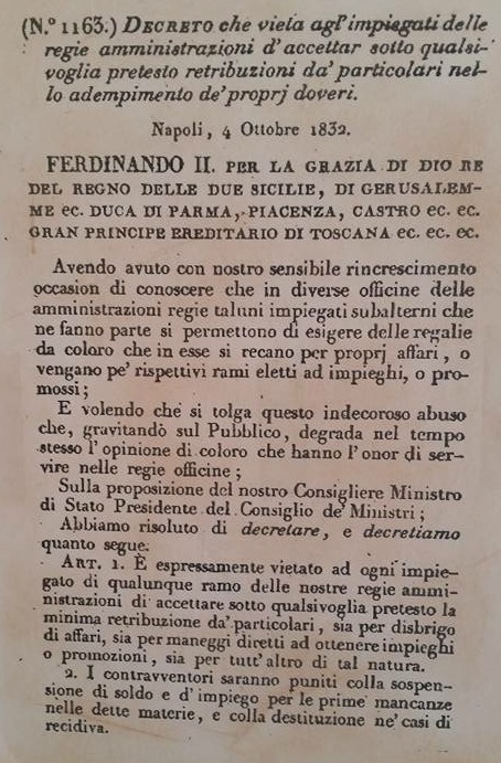 decreto ferdinando 2 su corruzione