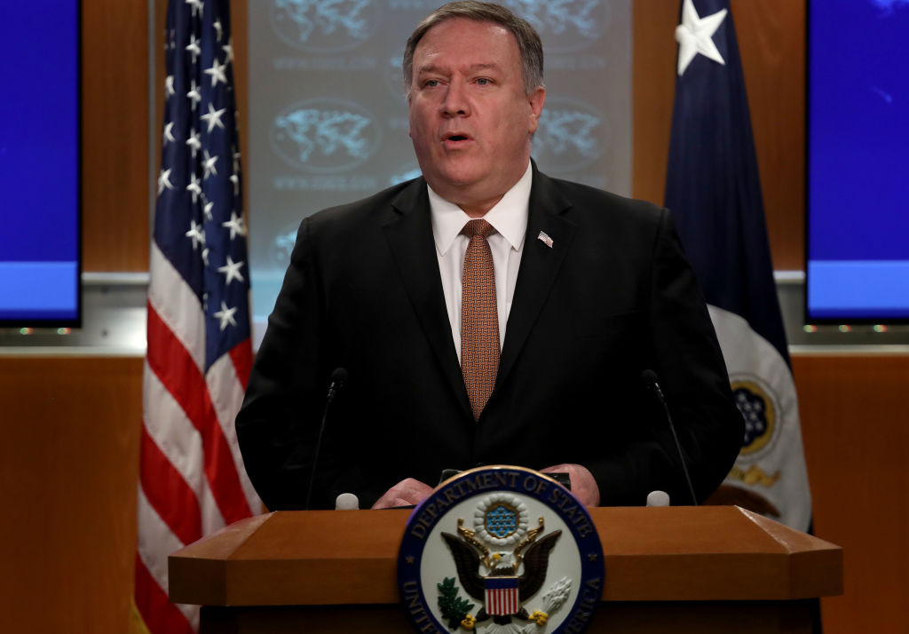 WASHINGTON, DC - MARCH 15: U.S. Secretary of State Mike Pompeo answers questions at the U.S. State Department March 15, 2019 in Washington, DC. During his remarks Pompeo said sanctions will be imposed by the United States on any individuals involved in International Criminal Court proceedings against American army personnel. (Photo by Win McNamee/Getty Images)