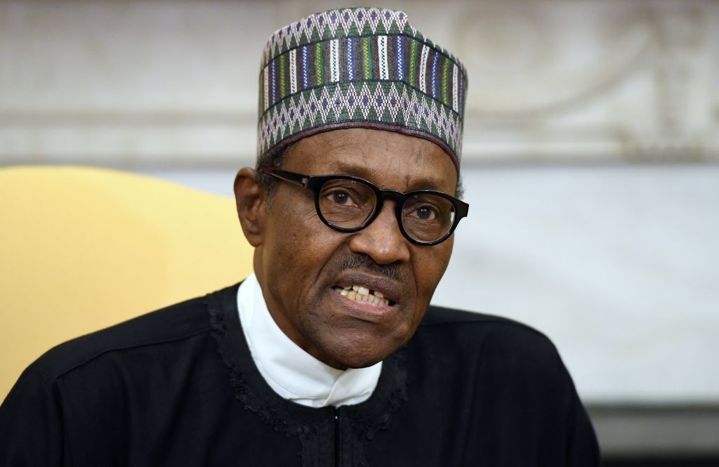 WASHINGTON, DC - APRIL 30:  (AFP OUT) Nigerian President Muhammadu Buhari speaks during a meeting with US President Donald Trump in the Oval Office of the White House on April 30, 2018 in Washington, DC. The two leaders are scheduled to discuss a range of bilateral issues and hold a joint press conference later in the day.  (Photo by Olivier Douliery-Pool/Getty Images)