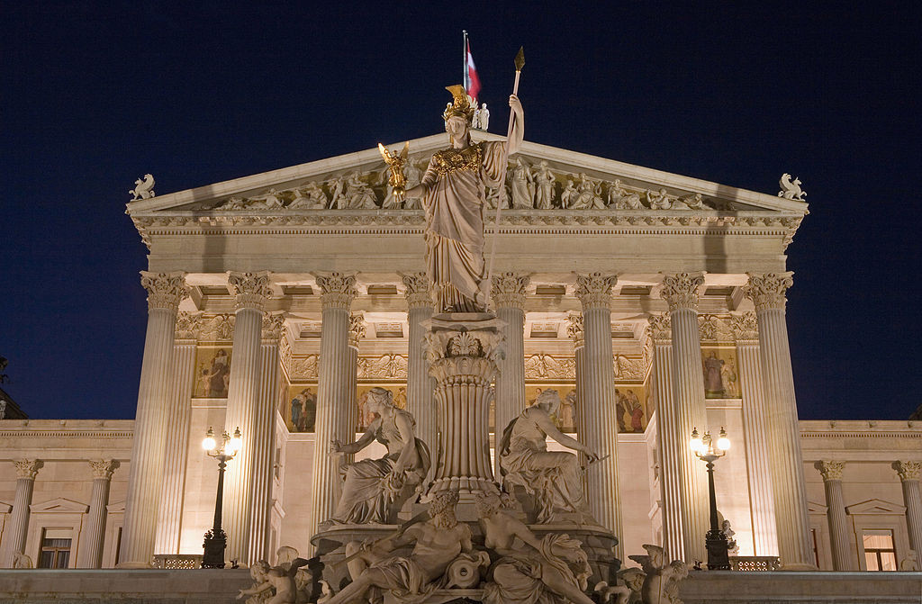 VIENNA, AUSTRIA - NOVEMBER 30:  The Parlament building is lit up at night on November 30, 2007 in Vienna, Austria.  (Photo by Scott Barbour/Getty Images)