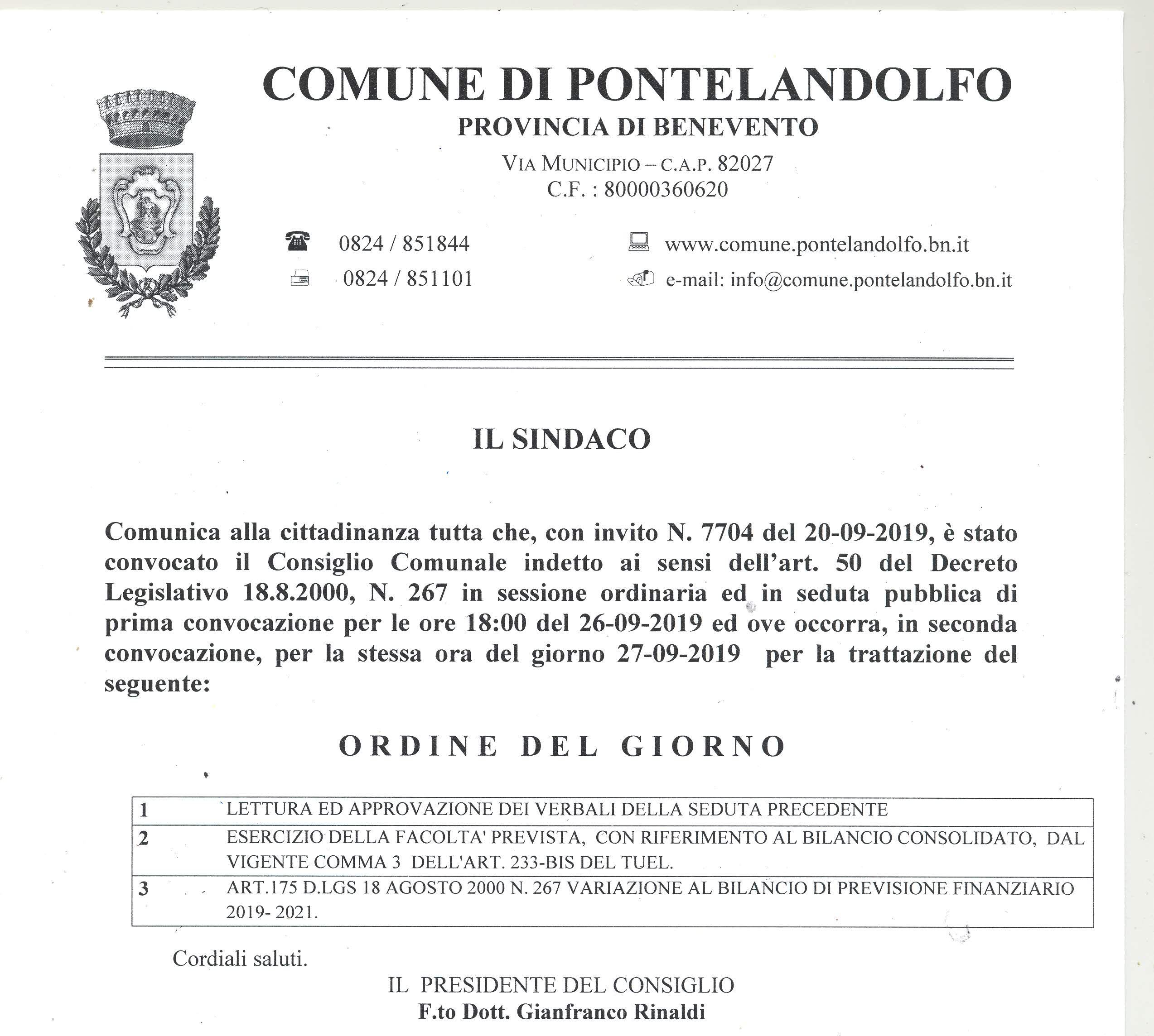 AVVISO CONVOCAZIONE CONSIGLIO COMUNALE