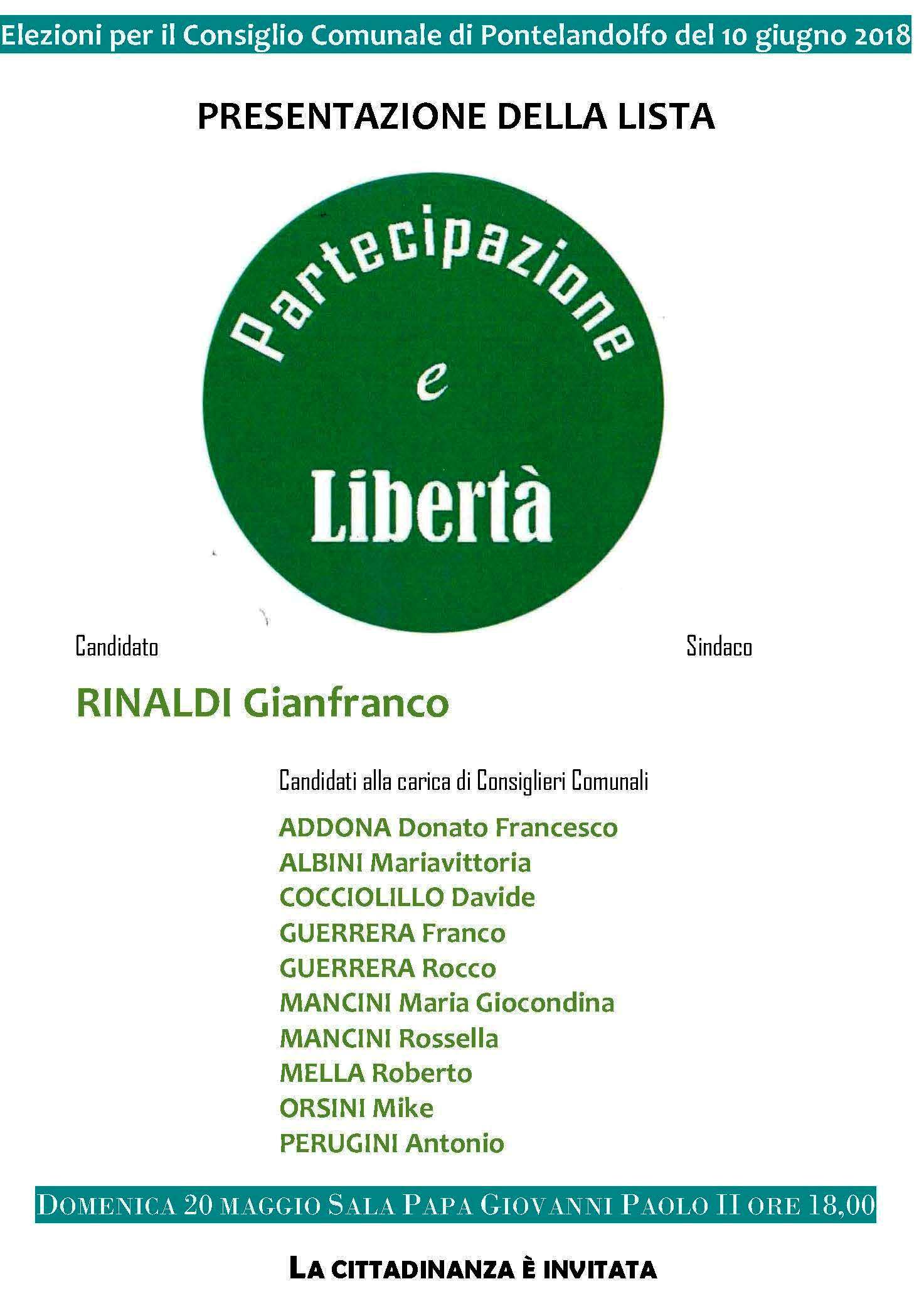 Manifesto presentazione lista Partecipazione e libertà