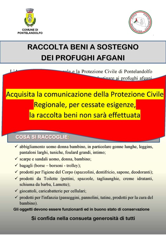 SOSPENSIONE RACCOLTA AFGANI